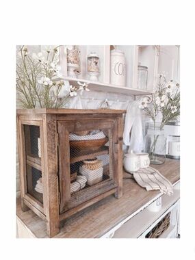 NEW Rustic Tabletop Pie Safe Cabinet Wood & Wire Mesh Farmhouse Decor